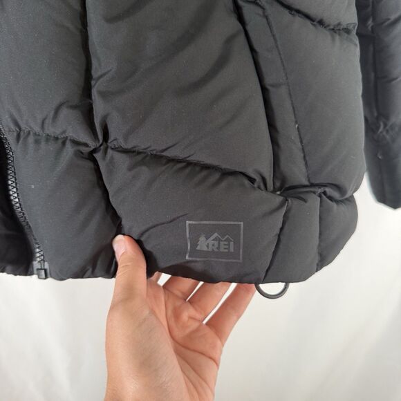 REI Goose Down Jacket Women's Medium Black Full Zip Long Sleeve Zip Pockets - Picture 5 of 16